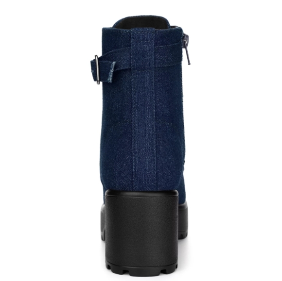 Denim zip up chunky heel platform ankle boots SUPER COMFY (W-10) - Picture 4 of 7